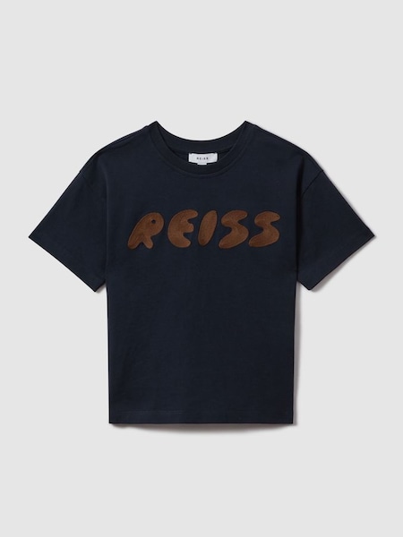 T-shirt ras du cou en coton à motif bleu marine (K95934) | 35 €