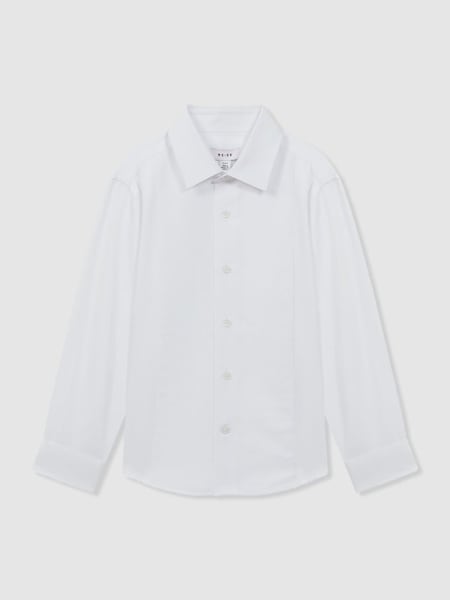 修身剪裁白色織紋圍兜晚餐襯衫 (K97774) | HK$670