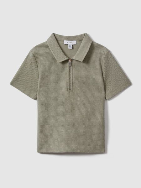 Teen Textured Cotton Half-Zip Polo Shirt in Pistachio (K97798) | SAR 195