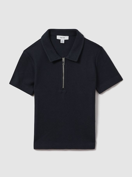 Teen Textured Cotton Half-Zip Polo Shirt in Navy (K97803) | SAR 195