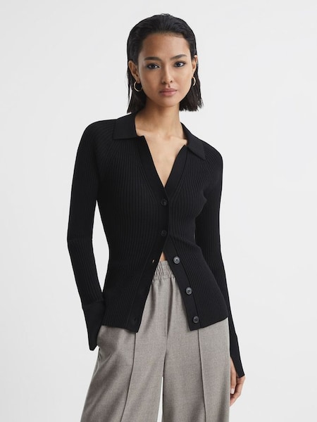 黑色羅紋針織開襟毛衣 (M19646) | HK$1,055