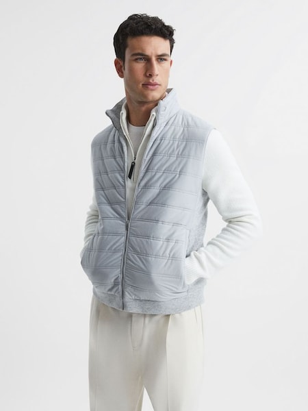 Hybrid Quilt and Knit Zip-Through Gilet in Soft Grey (M20133) | HK$2,080