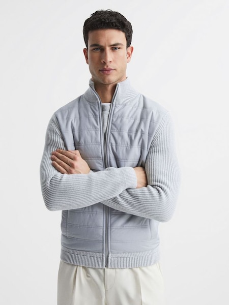 Hybrid Quilt and Knit Zip-Through Jacket in Soft Grey (M20732) | €245