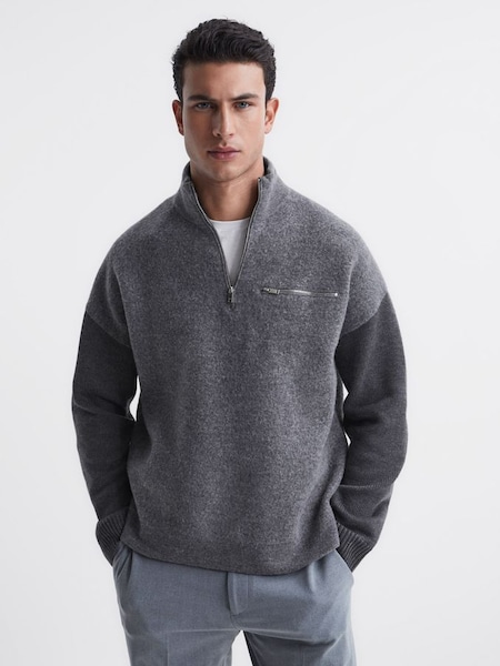 Relaxed Fit Hybrid Funnel Jumper in Grey (M20824) | €56