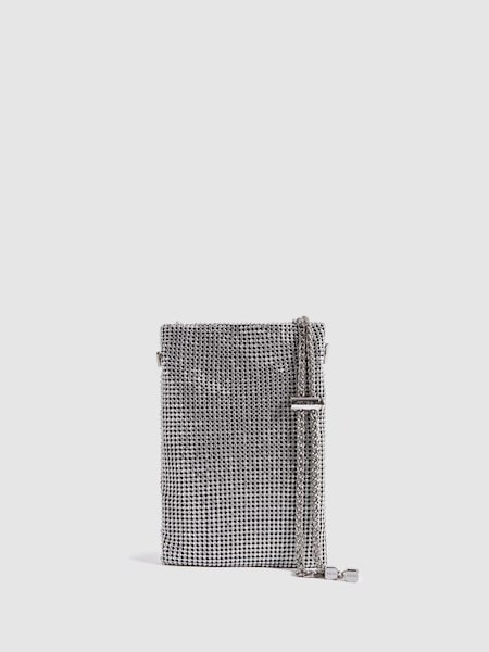 Embellished Adjustable Strap Phone Pouch in Silver (M46661) | €125