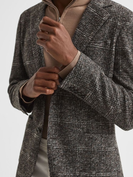 Slim Fit Wool Blend Checked Single Breasted Blazer in Charcoal (M47938) | $670