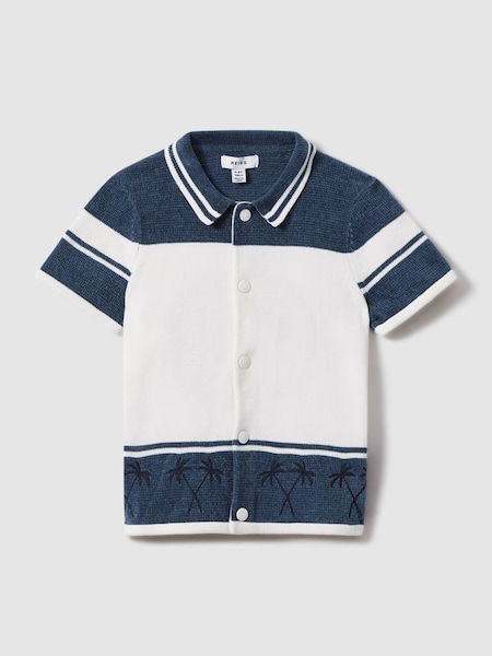 Velour Embroidered Striped Shirt in Optic White/Airforce Blue (M48953) | €75