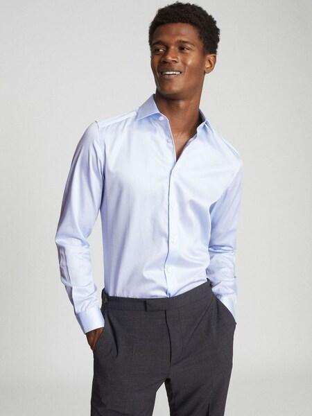 Cotton Satin Slim Fit Shirt in Soft Blue1 (M70495) | €23