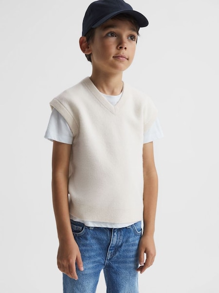Junior Wool Blend Knitted Vest in Ecru (M78455) | $60