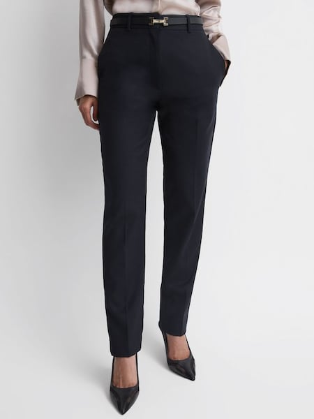 Petite Wool Blend Tapered Suit Trousers in Navy (M82684) | $225