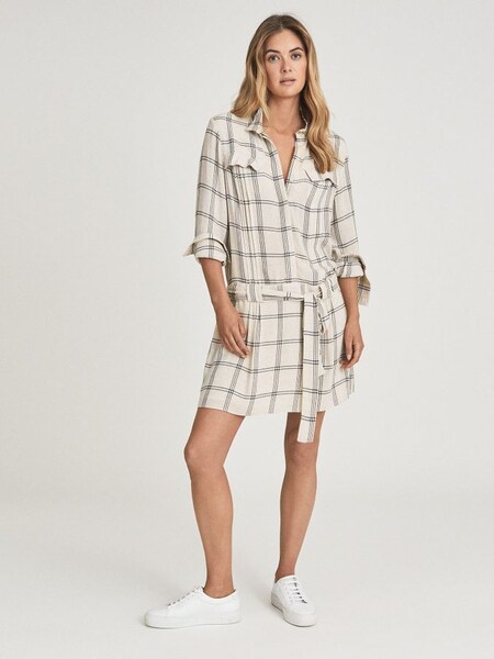 Checked Shirt Dress in Grey/White (M83935) | $140