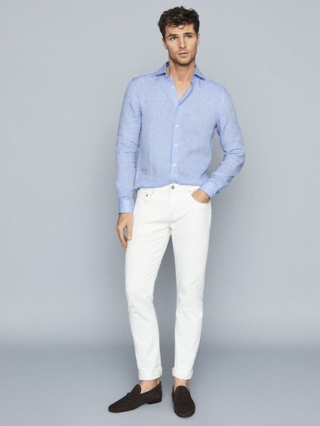 Linen Regular Fit Shirt in Soft Blue (M84027) | $195