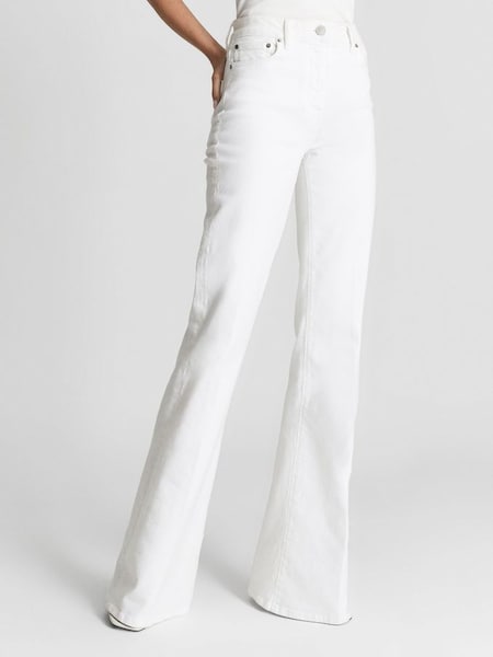Petite High Rise Skinny Flared Jeans in White (M84528) | $73