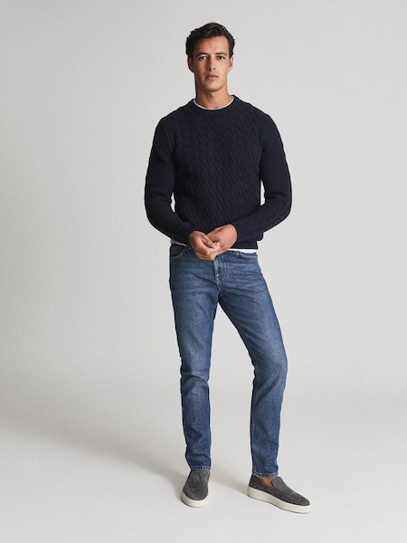 Crew Neck Cable-knit Sweater in Navy (M84729) | HK$829