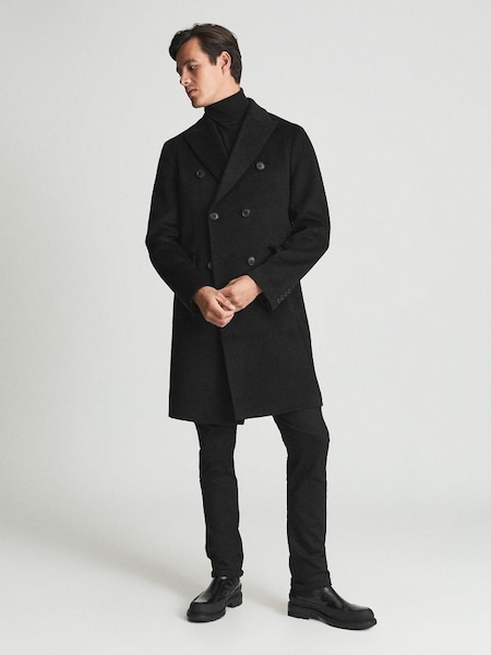 Double Breasted Overcoat in Black (M85007) | $370