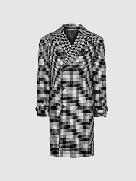 Houndstooth Double Breasted Coat in Black Print (M85008) | $281