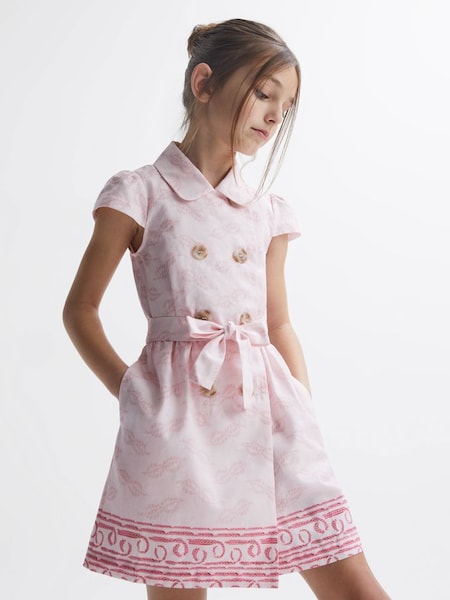 Junior Cap Sleeve Double Breasted Dress in Pink Print (M87149) | €51