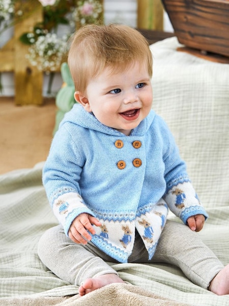 Peter Rabbit Fair Isle Cosy Hooded Baby Cardigan in Blue (M87468) | $40