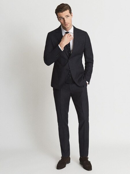 Textured Slim Fit Formal Trousers in Navy (M89622) | €79