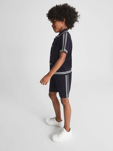 Junior Velour Side Stripe Shorts in Navy (M97924) | $46