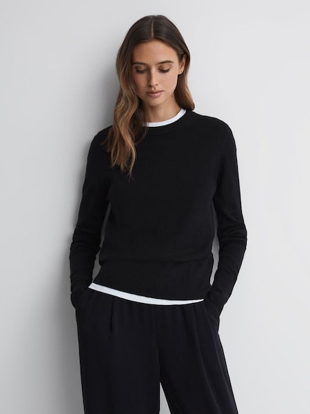 Wool Blend Crew Neck Jumper in Black (N00424) | $115