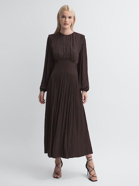 Florere Pleated Midi Dress in Chocolate (N01004) | $515