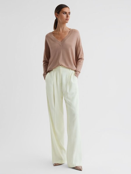 Pantalon large taille mi-haute jaune pâle (N01992) | 82 €