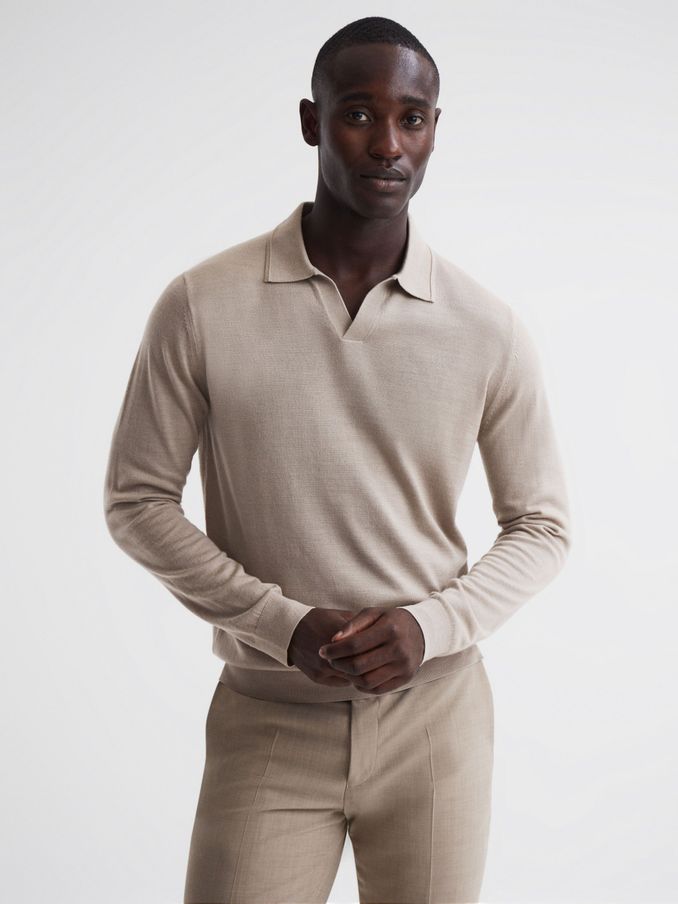 Men s Pink Reiss Open Collar Long Sleeve Topssweats Reiss Ireland