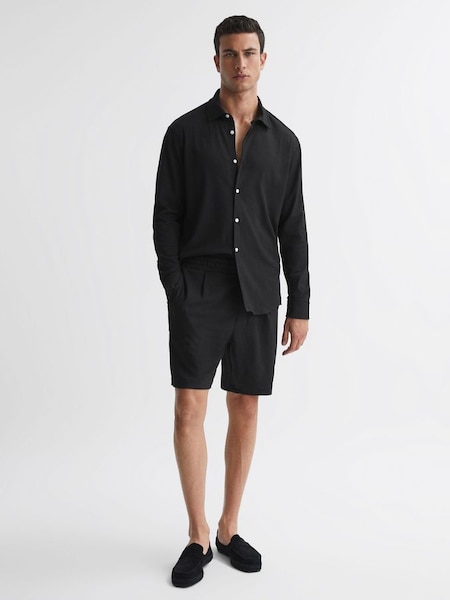 Textured Drawstring Shorts in Black (N02016) | $64