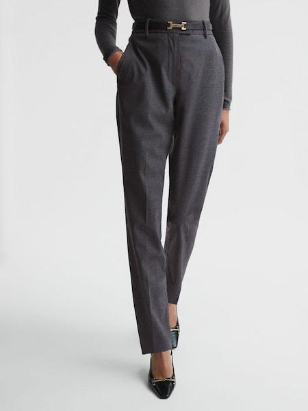 Pantalons coupe slim en laine mélangée, Gris chiné Petite (N02020) | 111 €