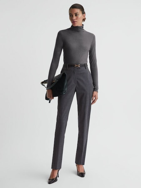 Slim Fit Wool Blend Trousers in Grey Melange (N02022) | €111