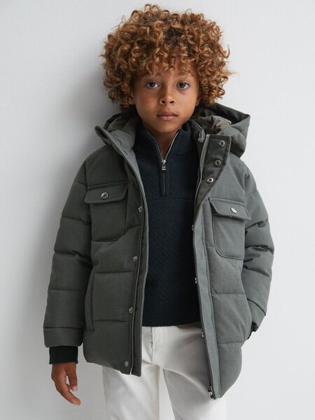 Junior Quilted Hooded Coat in Khaki (N02025) | €95