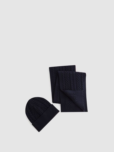 Senior Knitted Scarf and Beanie Hat Set in Navy (N02191) | $60