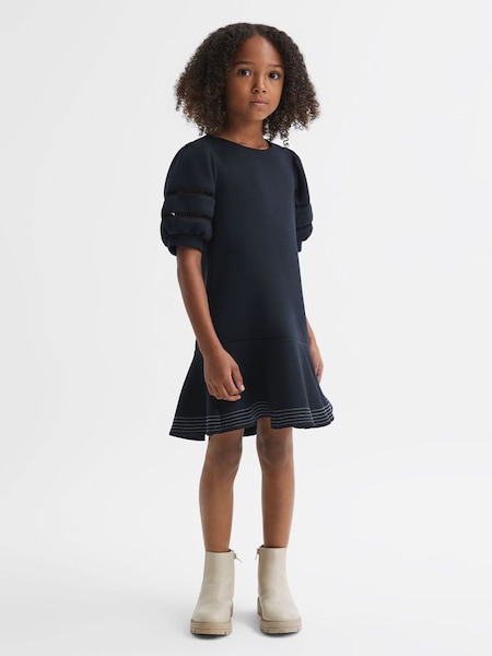 Junior Jersey Puff Sleeve Mini Dress in Navy (N02797) | $80