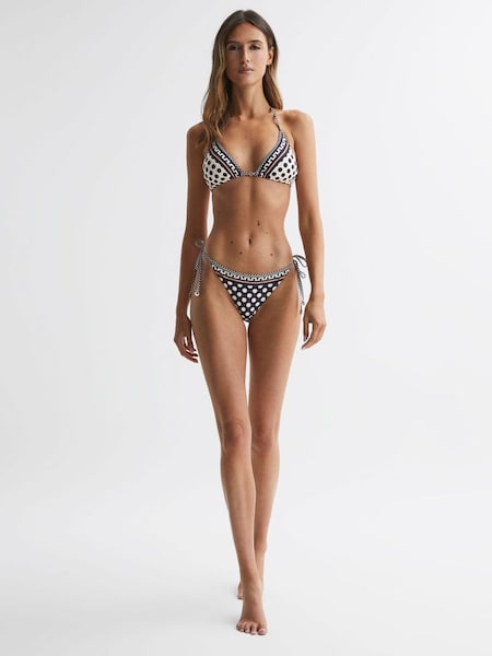 Printed Halter Neck Triangle Bikini Top in Navy/White (N06172) | €25