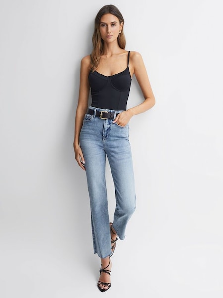 Good American Jeans in Straight Fit mit unbearbeitetem Saum, Indigoblau (N06799) | 230 €