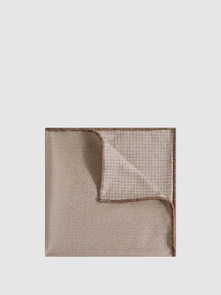 Cotton Reversible Pocket Square in Oatmeal Melange (N06858) | HK$580