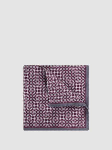 Silk Printed Pocket Square in Bordeaux/Charcoal (N06859) | $60