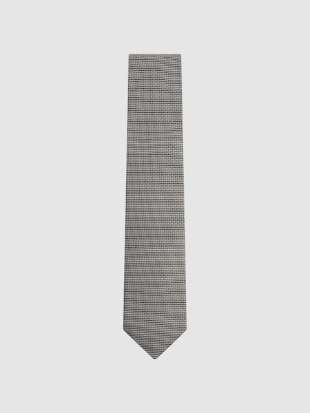 Cravate géométrique en soie mélangée gris acier (N06885) | 41 €