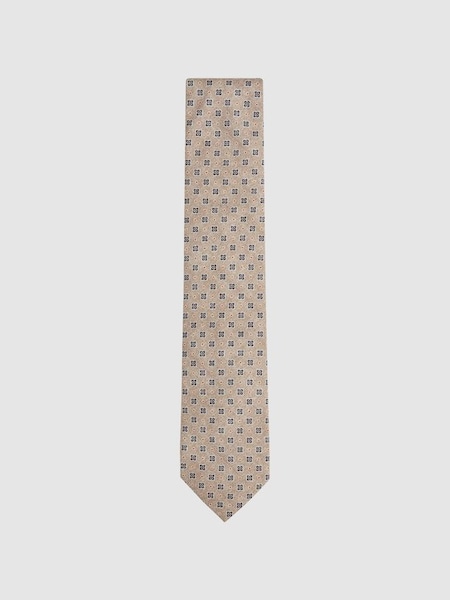 Silk Medallion Tie in Oatmeal Melange (N06890) | €53
