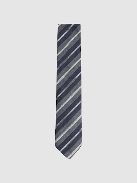Cravate en soie texturée à rayures bleu marine (N06900) | 29 €
