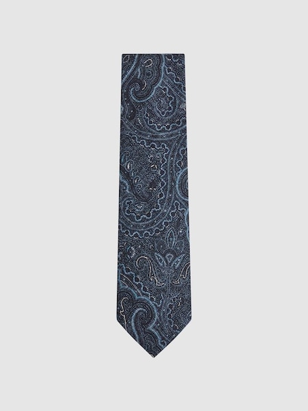 Cravate en soie indigo motif cachemire (N06903) | 55 €
