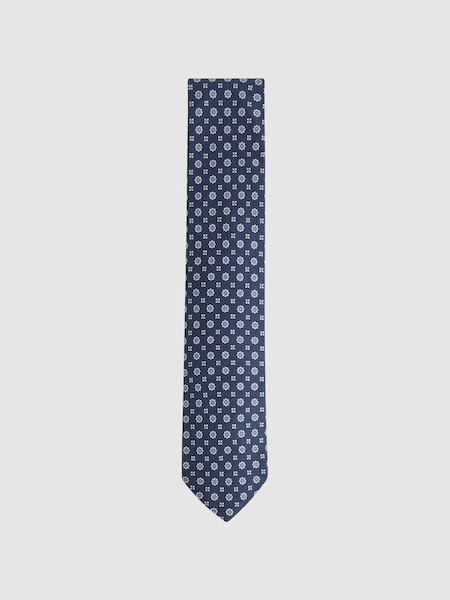 Silk Floral Medallion Tie in Airforce Blue (N06908) | €53