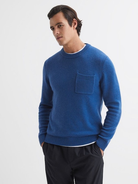 Wool Blend Chunky Crew Neck Jumper in Bright Blue (N11555) | CHF 130