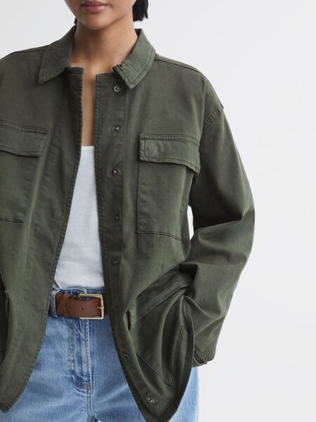 Good American Cotton Blend Utility Jacket in Fern Green (N11566) | HK$1,475