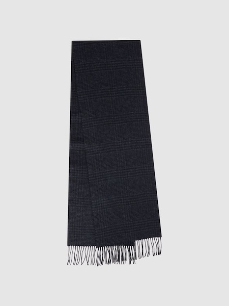 Wool-Cashmere Herringbone Check Scarf in Navy (N11578) | €39