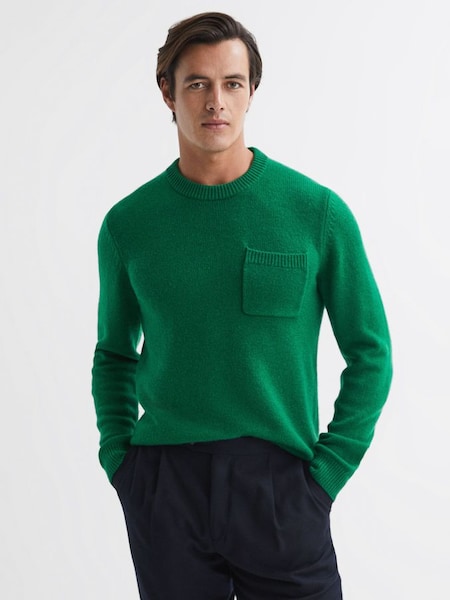 Wool Blend Chunky Crew Neck Jumper in Bright Green (N11624) | $199