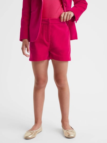 Junior Velvet Mid Rise Shorts in Bright Pink (N11630) | $62