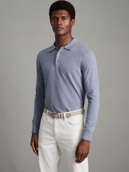 Merino Wool Polo Shirt in China Blue (N12415) | $86