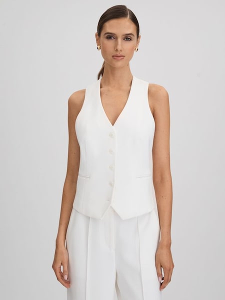 Gilet de costume ajustable blanc en crêpe (N12426) | 225 €